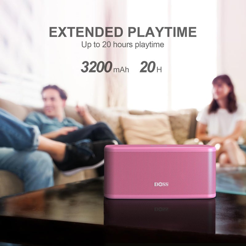 DOSS SoundBox Plus Bluetooth Speaker with Superior Sound, Bluetooth 5.0, Wireless Stereo Pairing, Built-in Mic, 20H Playtime, Portable for Hking, Beach, Camping. Outdoor, Home - Pink - Image 5